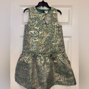 J. Crew Girls Crewcut Green and Gold Foil Dress